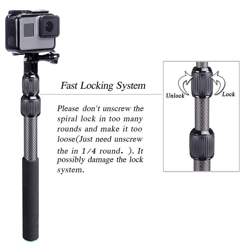 Smatree Carbon Fiber Detachable Extendable Floating Pole Selfie Stick Compatible for GoPro Hero 13/12/11/10/9/8/7/6/5/4/3 Plus/3/Session/GoPro MAX/AKASO EK7000,DJI OSMO Action 5 Pro /4/3/2 Camera - Image 4